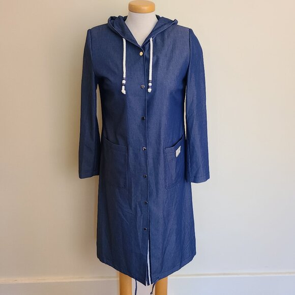 Alvina Long Hooded Lightweight Blue Trench Coat - Picture 2 of 10